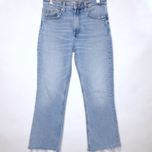 Zara 4 Womens High Rise Flare Crop Light Wash Jeans Raw Hem